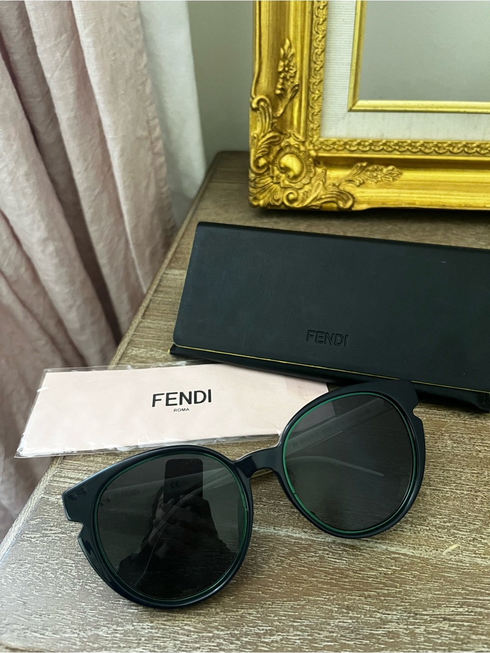 Fendi Black Sunglasses with Green Trim